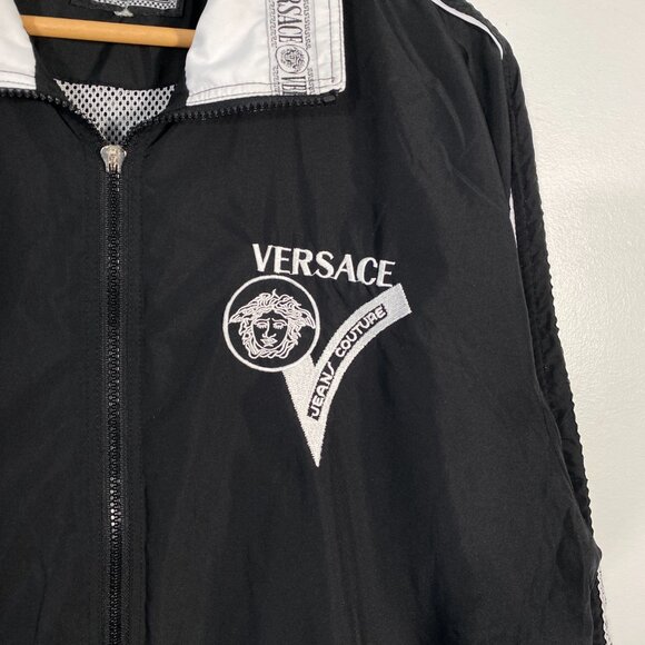 Vintage 90s Gianni Versace Medusa Head Taped Nylon Track Jacket Black mens XL - Picture 3 of 10